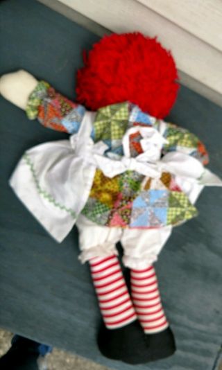 VTG Raggedy Ann Cloth Doll Patchwork Dress Apron Bloomers Yarn Hair I Love You 3