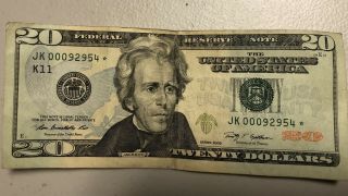 2009 - Jk $20 Dollar Bill Star Note Rare 640k Print Run,  Misalign Misprint,  Miscut