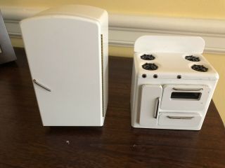 Dollhouse Miniatures Refrigerator And Stove.  Handcrafted With Electric Plugs.