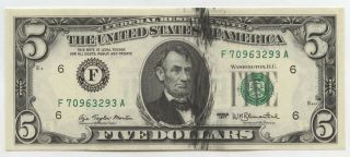 1977 $5 Federal Reserve Error Note - Ink Smear Currency - Atlanta Georgia Bc420
