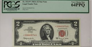 1963 A $2 Legal Tender Star Note Red Seal Pcgs Cert 64 Ppq Very Choice 974a
