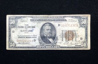 1929 $50 National Bank Note The Federal Reserve Bank Of Cleveland Ohio