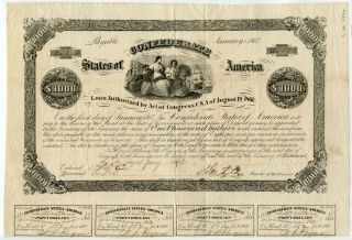 1862 $1000 Confederate Bond Only 1,  000 Issued