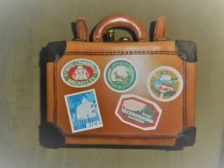 Miniature Leather Luggage Suitcase Trunk Travel R.  John Wright Doll Collectible