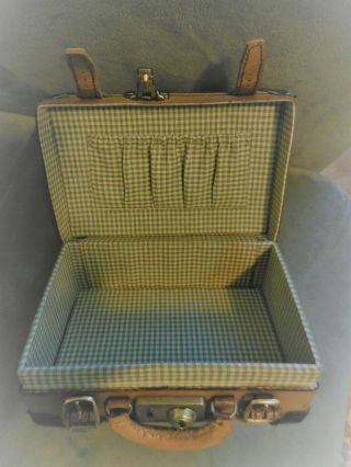 MINIATURE LEATHER LUGGAGE SUITCASE TRUNK TRAVEL R.  JOHN WRIGHT DOLL COLLECTIBLE 2