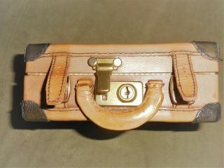 MINIATURE LEATHER LUGGAGE SUITCASE TRUNK TRAVEL R.  JOHN WRIGHT DOLL COLLECTIBLE 3