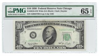 1950 $10 Chicago Frn,  Pmg Gem Uncirculated 65 Epq Banknote,  Wide