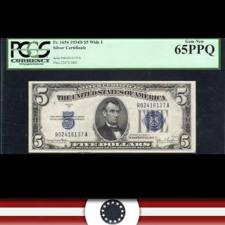 1934 - D $5 Silver Certificate Wide I Pcgs 65 Ppq Fr 1654wi R02416137a