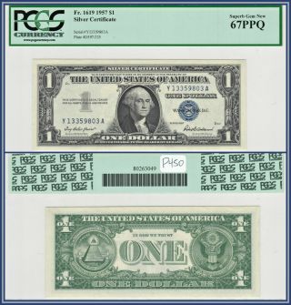 1957 $1 Silver Certificate Dollar Pcgs 67 Ppq Gem Unc Blue Seal Note