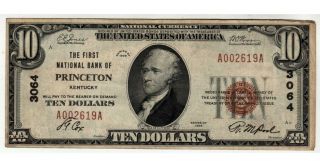 $10 1929 The First National Bank of Princeton,  KY CH 3064 3