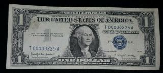 $1 Dollar Low Serial Number Bill Silver Certificate Fancy Serial Number