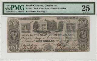 1862 $1 Charleston Bank Of The State Of South Carolina Obsolete Note Pmg Vf 25