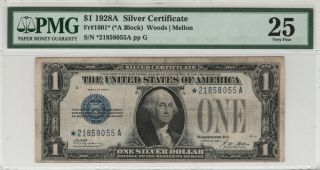 1928 A $1 Silver Certificate Star Note Currency A Block Pmg Vf 25 " Funny Back "