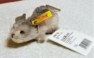 Steiff Pieps Mouse,  Grey,  056130,  Mohair,  Made In 2013,  4 " Long,  Tags Attached