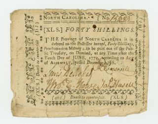 (nc - 132) December,  1768 40 Shillings North Carolina Colonial Currency Note