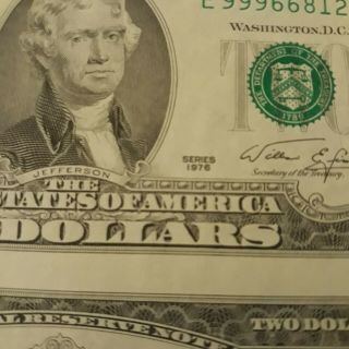 Framed 1976 Uncut $2 Dollar Bills (uncut Sheet Of 4 X $2) Estate Find