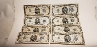 8 Pc Old Silver Certificates - 5$ - Five Dollars - Series 1934a - 1934us Paper Money - Nr
