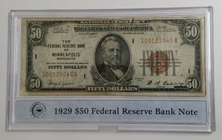 1929 $50 Fifty Dollar Bill The Federal Reserve Bank Of Minneapolis Mn