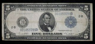 1914 5 Dollar Federal Reserve Note Circulated