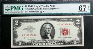 $2 1963 (aa Block) Legal Tender Red Seal Pmg 67epq Gem Uncirculated Fr 1513