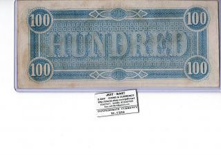 1864 $100 Confederate States Bank Note T - 65 Lucy Pickens Series 1 19 - C282 2