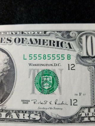 1995 $10 Dollar Bill Near - Solid Fancy Serial Number. 2