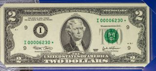 2003 Usa Rare $2 Bill Star Note Minneapolis Very Low Serial Number 00006230 (dr)