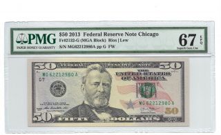 2013 $50 Chicago Frn,  Pmg Gem Uncirculated 67 Epq Banknote