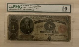 1891 $1 Treasury Note Fr 351 (very Good 10) Pmg Currency Usa United States Money