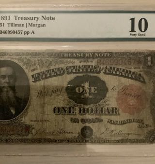 1891 $1 Treasury Note Fr 351 (Very Good 10) PMG currency USA United States Money 3