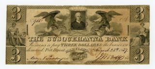 1837 $3 The Susquehanna Bank - Port Deposit,  Maryland Note