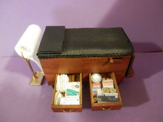 Dollhouse Miniature 1/12 Scale Wood And Leather Doctors Exam Table Filled