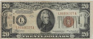 1934 - A $20 Fr 2305 Hawaii Federal Reserve Note