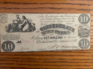 1861 $10 Confederate Note Neat Historical