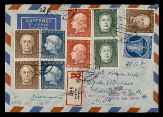 Dr Who 1954 Germany Bensheim Registered Airmail To Usa Semi Post Pair E89237