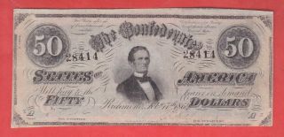 1864 $50 Xf,  U.  S.  Confederate States Of America