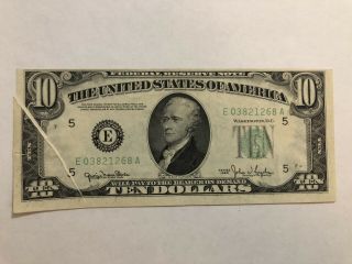 1950 $10 Ten Dollar Federal Reserve Note With Gutter Fold Misprint Error Unc