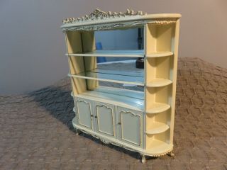 Dollhouse Miniature Bespaq Hutch white and gold with mirrors 3