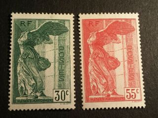 1937 France Semi Postal Stamps B66 B67 Winged Victory Louvre Museum Fvf Mnh Og