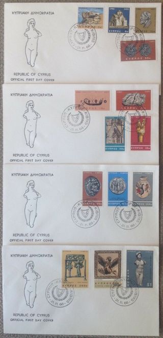 Cyprus 1966 Definitive Issue Complete Set On 4 Official Fdc 