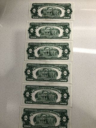 1953 Two Dollar Bill Red Seal,  Set Of 6,  Uncirculated And In Sequential Order 3