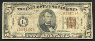 Fr.  2302 1934 - A $5 Five Dollars “hawaii” Frn Federal Reserve Note