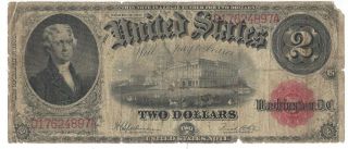 1917 $2 Two Dollar United States Legal Tender Note Red Seal Thomas Jefferson