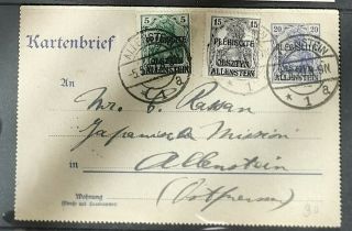Germany 1920 Plebiscite Allenstein Poland Postal Reply Card