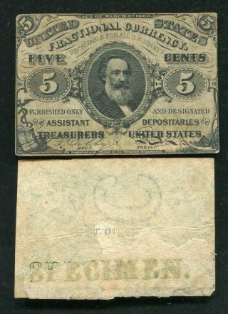 Fr.  1238sp 5 Cents Third Issue Fractional Currency Front/back “specimen” Pair