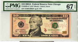 Fr.  2039 - G $10 2004 A Chicago Star Federal Reserve Note Pmg Gem 67 Epq