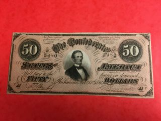 1864 T66 $50 Confederate Civil War Note Uncirculated