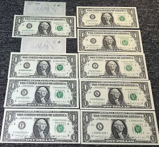 1988 $1 Federal Reserve Star Notes Partial District Set,  9 Unc Star Notes End 26