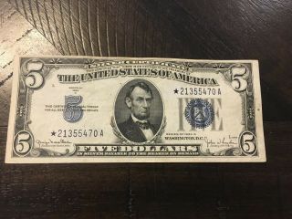 1934 D $5 Silver Certificate Star Note Five Dollar Blue Seal Currency