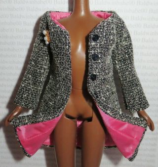 Coat & Broach Barbie Doll Silkstone Model Life Satin Lined Gray Tweed Jacket
